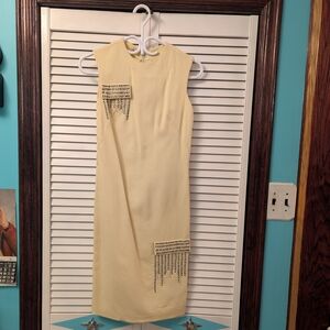 1960s Cream Sleeveless Dress with Embellishments